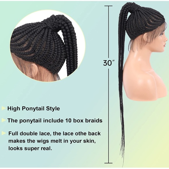 30” Synthetic High Ponytail Cornrow Box braids All Lace Cap It#KA - Picture 14 of 16